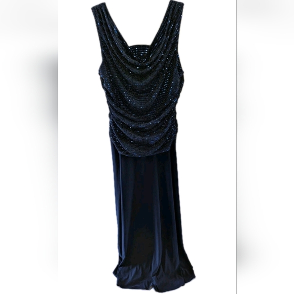 R&M Richards Shimmer Sleeveless Maxi Dress Navy Women's 16W - Picture 2 of 9